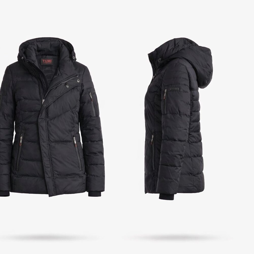 NWT TUMI Asymmetrical Zip Puffer Jacket Midweight Black